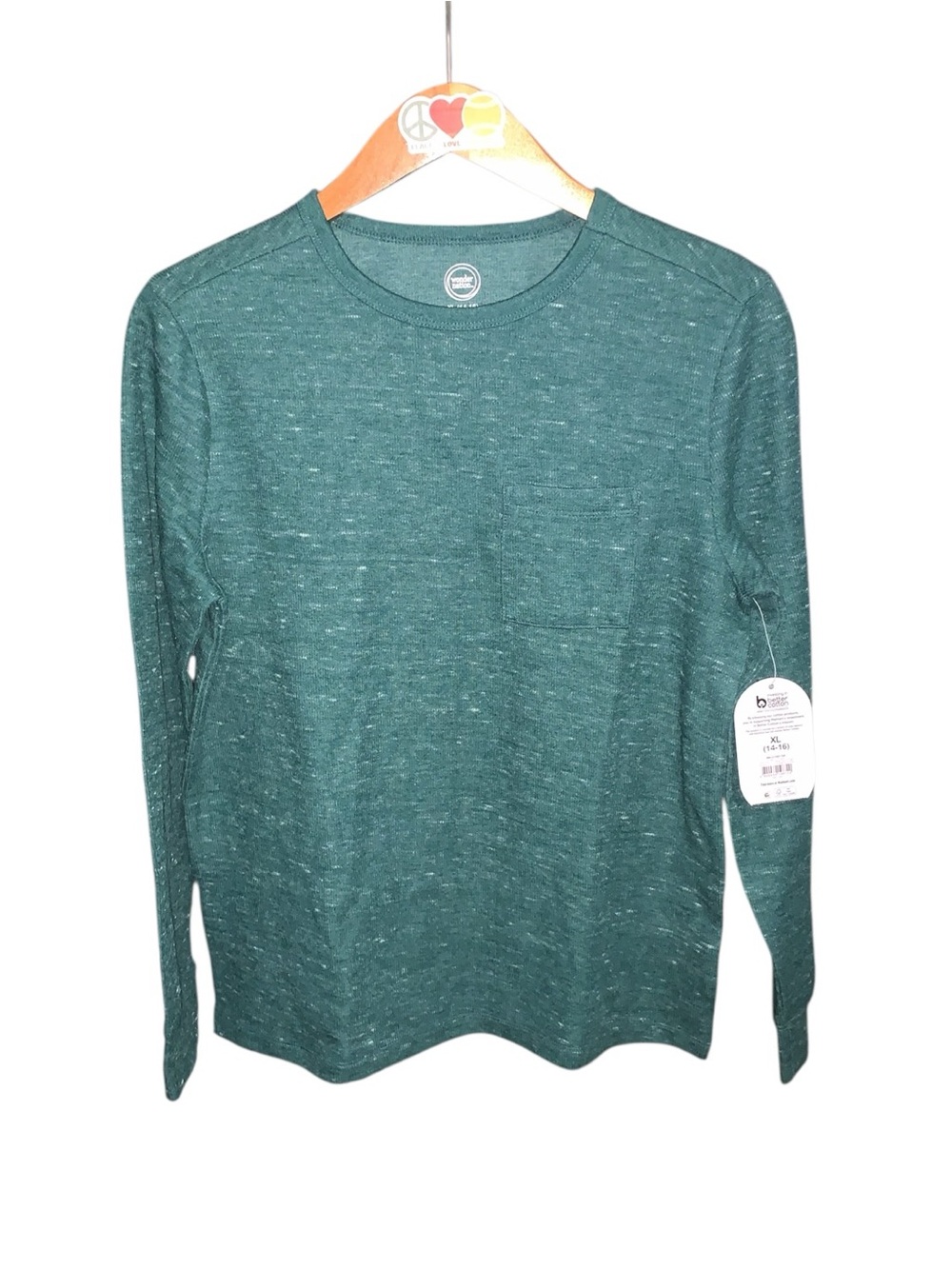 NWT Wonder Nation Green Waffle Knit Long-Sleeve Top Pocket